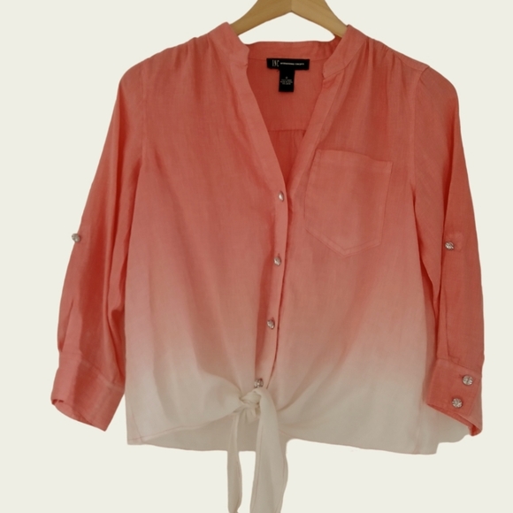 SOLD International Concepts Cargo Pant and Top Set 100% Linen Ombre Salmon/White - Picture 4 of 14